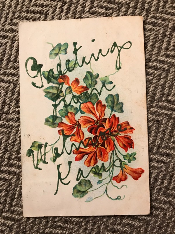 Antique 1909 Postcard - Greetings from Wetmore Kans - free postage