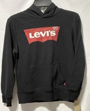 Boys Levi  s Batwing Logo Long Sleeve Pullover Hoodie Medium Black NWT Free Ship