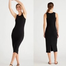QUINCE Tencel Rib Tank Midi Dress Black Sz XS {HH37}