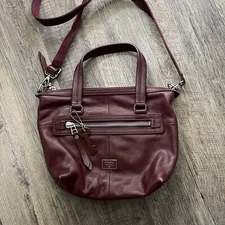 Fossil Dawson Satchel Crossbody Purple Leather Silver Hardware 