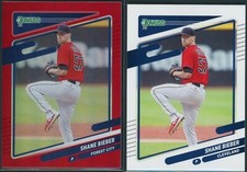 2021 Donruss Shane Bieber #183 Red Holo Forest City Variation & Base PAIR