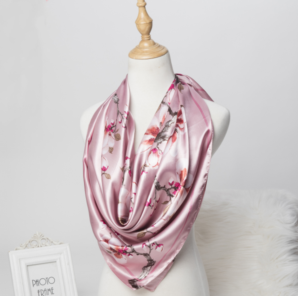 Large Square Satin Scarf Silk Feel Head Neck Wrap Scarves Shawl Floral ...