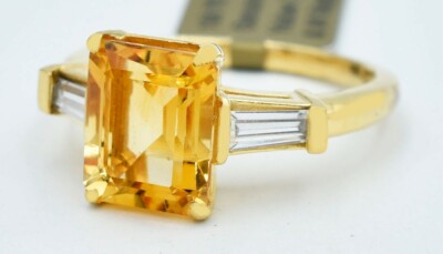 ECHTER RING 4,63 kt GELBER TOPAS & WEISSER SAPHIR 10 kt GOLD * kostenlose Bewertung