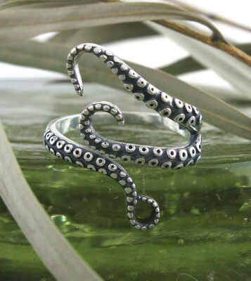 Oktopus Tentakel oxidiert Ring Tintenfisch Ozean Sea Life Schmuck 925 wh453