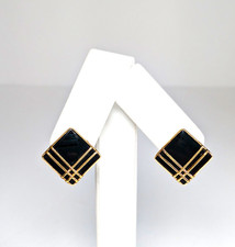 14K Gold and Onyx Earrings, 5/8" Square
