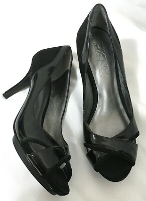 DKNY Donna Karan Sexy High Heel Open Toe Stilletto Shoes Black 'Elaine' 