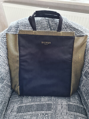 Balmain Parfüm Damen Handtasche Shopper Bag gold schwarz Samt Neu