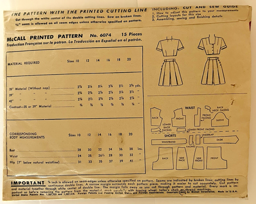 40s WWII McCall Pattern 6074 Junior Miss 2-Piece PLAY SUIT Shorts/Top Gr. 18 B 36 - Bild 9 von 10