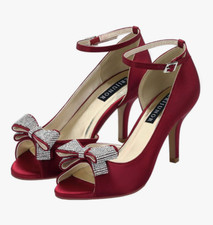 Satin Heel Peep Toe Bows with Rhinestones