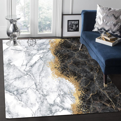 Marble Pattern Modern Abstract Area Rugs 3X5 Black Grey Gold Soft Rug for Living