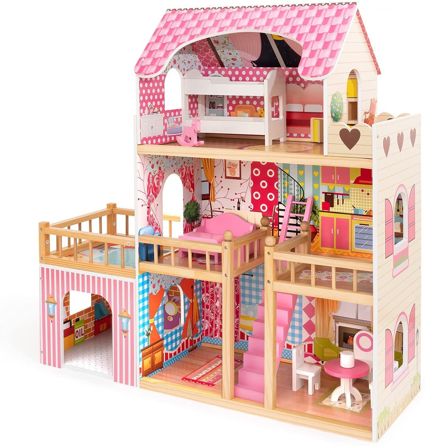 three storey wooden dolls house
