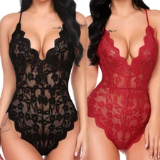 Womens Sexy Lace Lingerie One Piece Bodysuit Teddy Babydoll Nightie Sleepwear US