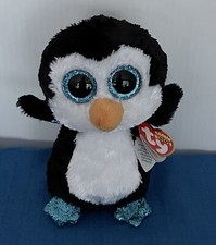 NWT   TY Beanie Boos WADDLES Penguin 6" Big BLUE Glitter Eyes Plush   Hebrew Tag