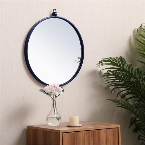Elegant Decor Eternity 18" Round Mid Century Metal Frame Hooked Mirror in Blue - 第 5/7 張圖片