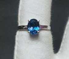 London Blue Topaz Engagement Ring Silver 6x8 mm Oval 1.8 Ct Blue Topaz Ring