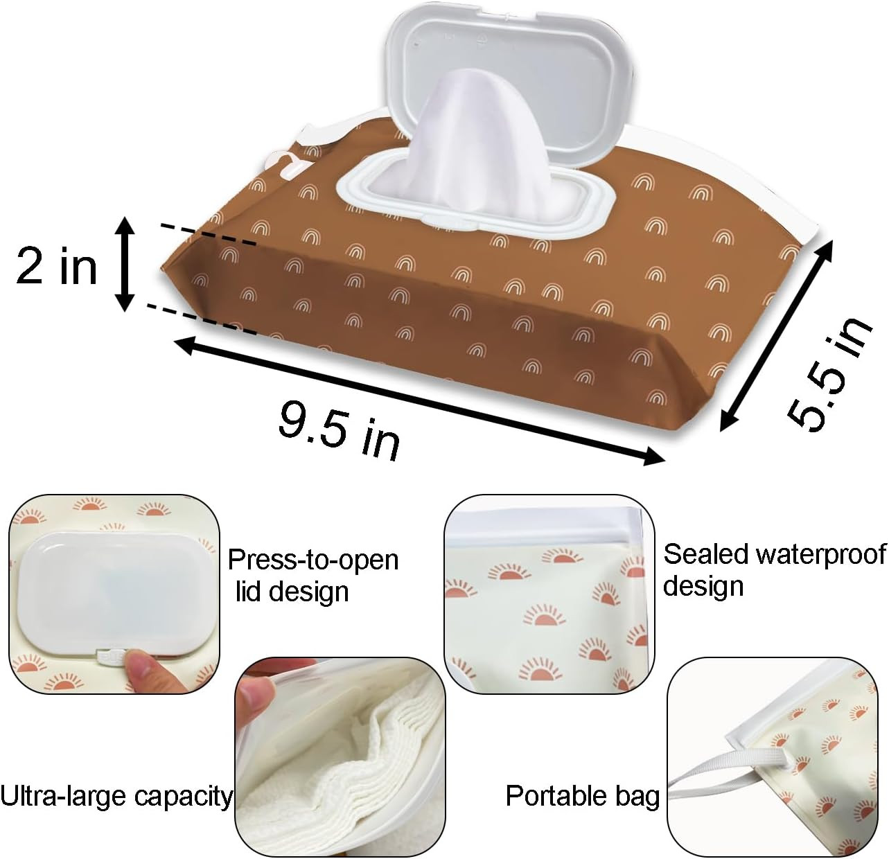 3 Pack Baby Wipes Dispenser，Baby Wipe Holder for Travel，Boho Wipes Container， Re