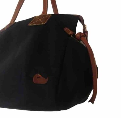 Dooney & Bourke Black Nylon Victoria Tote Brown Leather Trim 