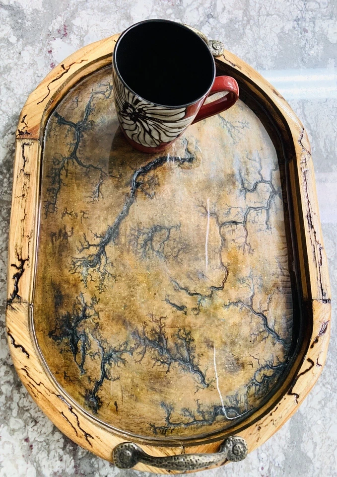 HOMEMADE Rustic Serving Tray with HIGH VOLTAGE Lichtenberg fractal designs - Image 4 of 4