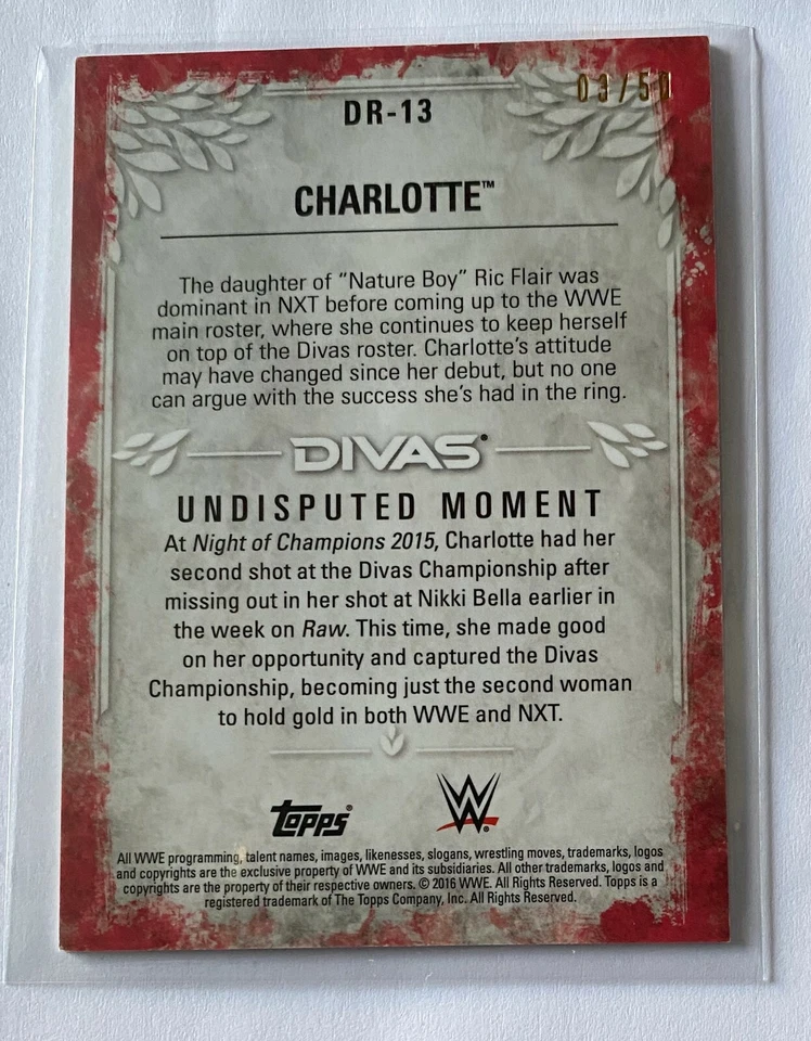 CHARLOTTE FLAIR /50 Silver Variant 2016 WWE Topps Undisputed Divas Base Card - Image 2 of 2