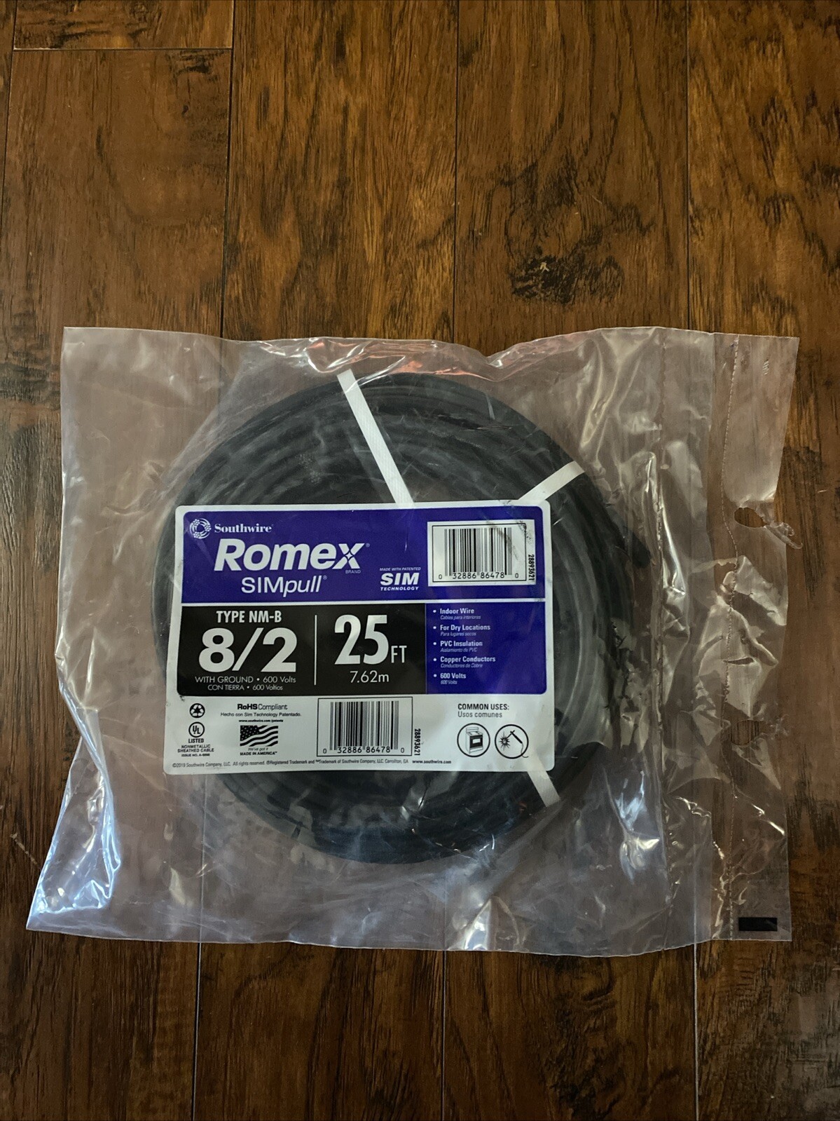 Southwire 8/2 AWG Gauge 25ft Indoor Electrical Copper Wire Ground Romex