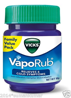 Vicks Vaporub Ointment Vaporizing blocked nose cough Nasal headache Relief 50gm