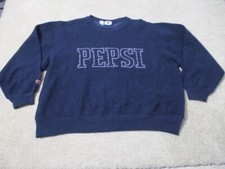Vintage Pepsi Sweatshirt Mens XL Long Sleeve Crew Neck Embroidered Navy Blue