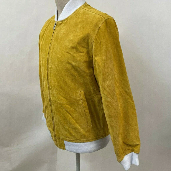 Obey Men's Suede Leather Bomber Jacket Clifton Lemon Size M NWT Shepard Fairey - Image 2 of 4