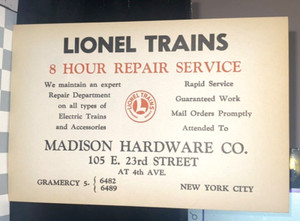 Madison Hardware-1st Ever Lionel Dealer-Ultra Rare Magazine Ad Insert-1900-1947
