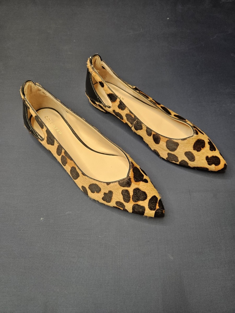 Cole Haan Grand OS dyed real fur flat shoe leopard print brown black size 7B