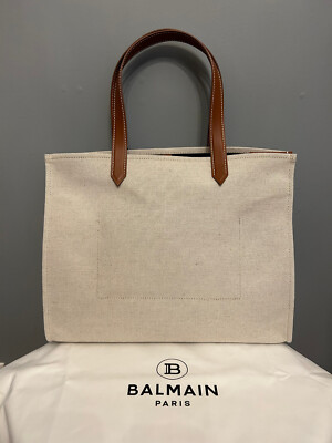 BALMAIN B-Army 42 Canvas Tote Bag With Leather Details | eBay