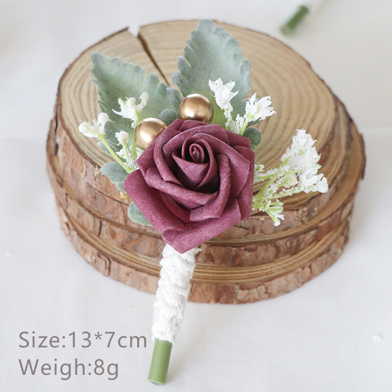 1pc Bride Groom Boutonniere Rose Corsage Artificial Wrist Flower Pin Brooch - Foto 2