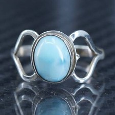 Size 6.5, vintage sterling silver 925 handmade ring with oval larimar