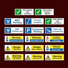 MOT Parking / Keep Clear / Lift / Compressed Air / Open - Plastic Sign, Sticker