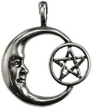 Pentacle Moon Celestial Amulet Pewter 1 1/4" Made in USA Lunar Energy Charm