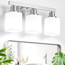 3-Light Bathroom Vanity Light,Brushed Nickel Vanity Lights with Square Froste...