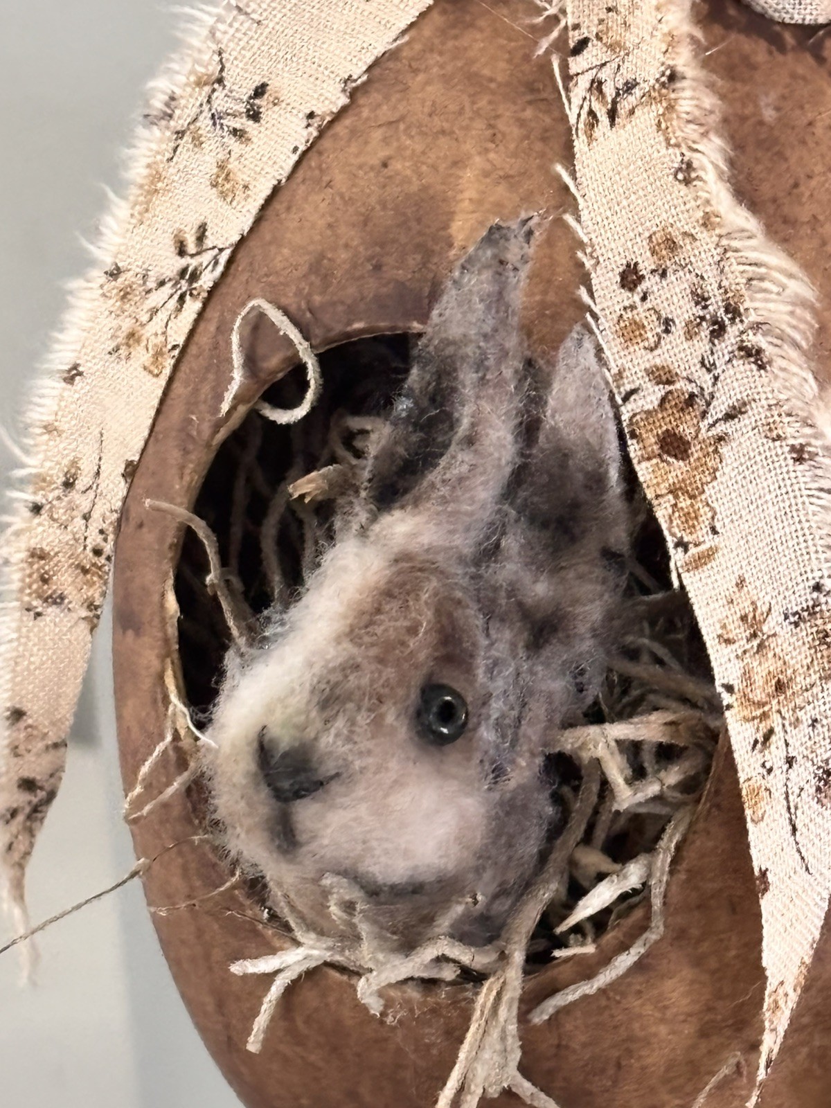 Primitive Handmade tiny bunny doll egg ornament Folk Art Handmade 