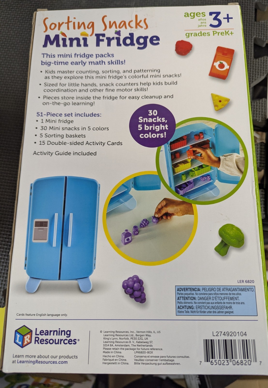 Learning Resources Sorting Snacks Mini Fridge - Play Food, T