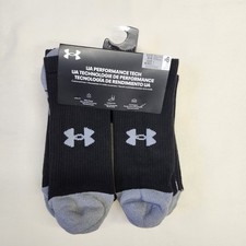 Under Armour Mens UA Performance Tech Cushioned Crew Socks 5 PACK Black 8.5-13