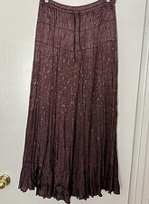 Vintage Burgundy Maroon Crinkle Maxi Skirt Whimsigoth Drawstring Large NWT
