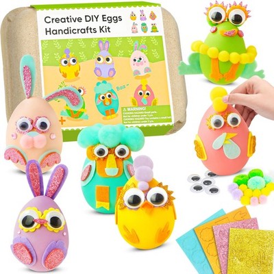 6 Pcs Plastic Easter Egg Set - Pom Poms, Felt Egg Decorations DIY Craft Hunts...