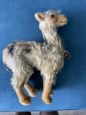 Vintage Steiff Stuffed Mohair Lama with Ear Tag and neck tag 11" Tall