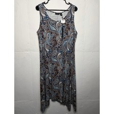 NEW Tahari Womens 1X Paisley Print Stretch Dress Purple Blue Sleeveless 