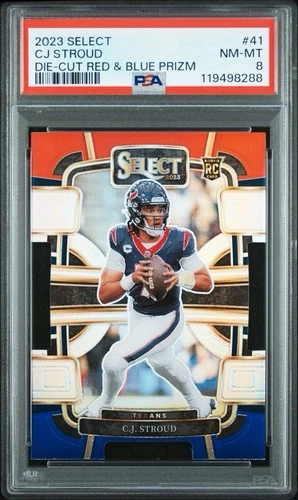 2023 Panini Select Football CJ Stroud RC Die Cut Red & Blue #41 Rookie PSA 8