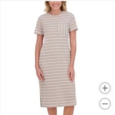 NWT Andrew Marc Women's Midi Shirt sweater Dress lined Gray/White