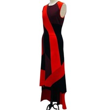 Alexander McQueen Red Knit Maxi Dress Sleeveless Color Block Viscose Size S