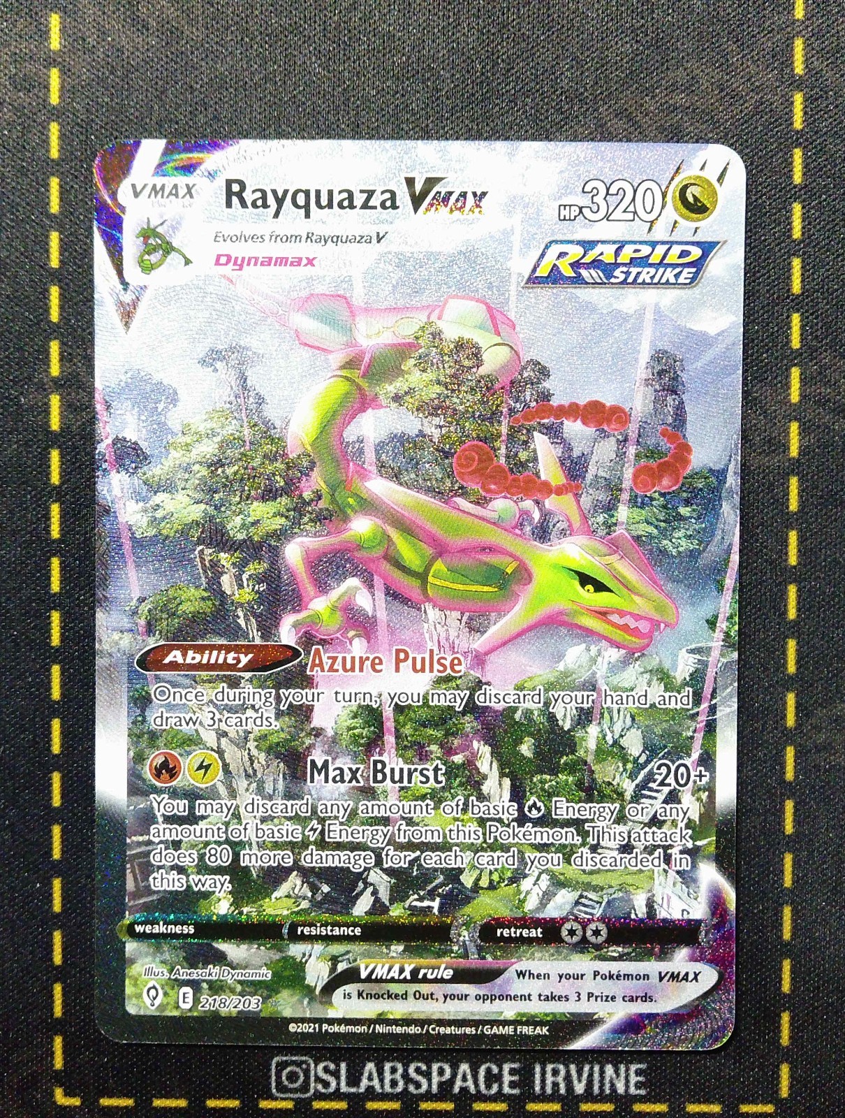 2021 POKEMON SWSH EVOLVING SKIES #218 SECRET FULL ART/RAYQUAZA VMAX