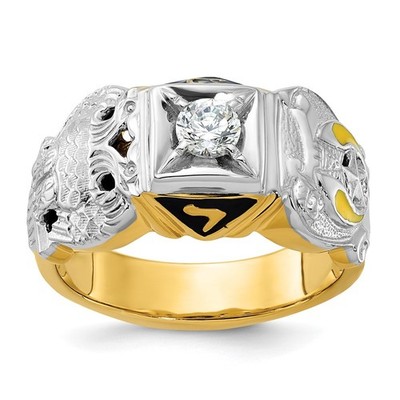 14k Two-tone Men's Textured Enamel Diamond Double Eagle Masonic Ring Size 10