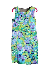 Vtg. Green/Purple Floral Dress Shift IN STUDIO Size: 12 Sleeveless