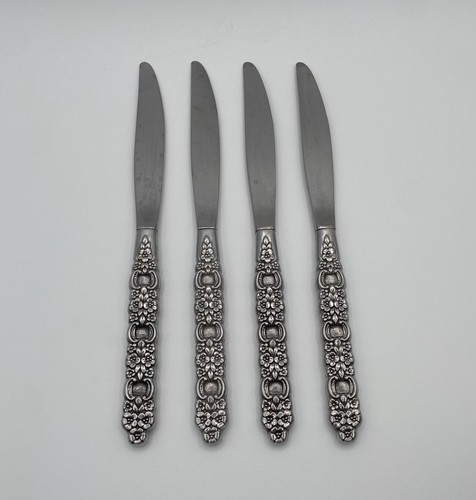 Lotto 4 Pezzi Coltelli Oneida Community Posate Inox Viola Voila Coltello Floreale