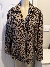 Chico's Full Zip Leopard Cheetah Jacquard Lined Moto Jacket Women's Sz 3 XL